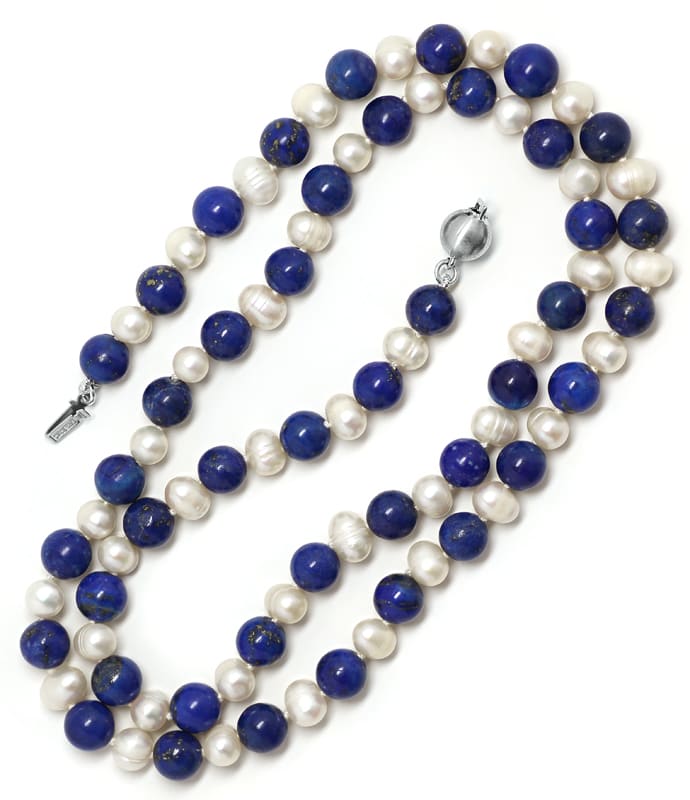 Foto 3 - Perlen und Lapislazuli Halskette 585er Weißgold Schloß, Q0934