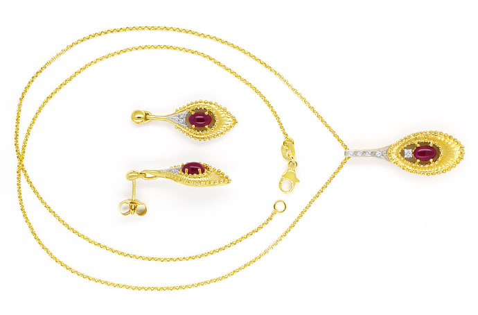 Foto 1 - Schmuckset Collier Ohrringe mit Rubinen Brillanten-Gold, Q1027
